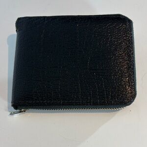 Vintage Genuine Leather Zip Around Wallet Black Compact Bifold